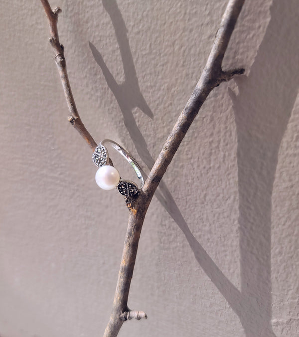 Raised Pearl Marcasite Ring