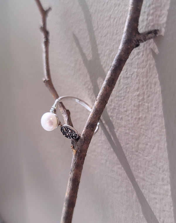Raised Pearl Marcasite Ring