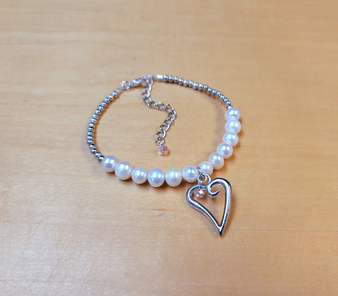 Pearl w/Heart Charm Bracelet