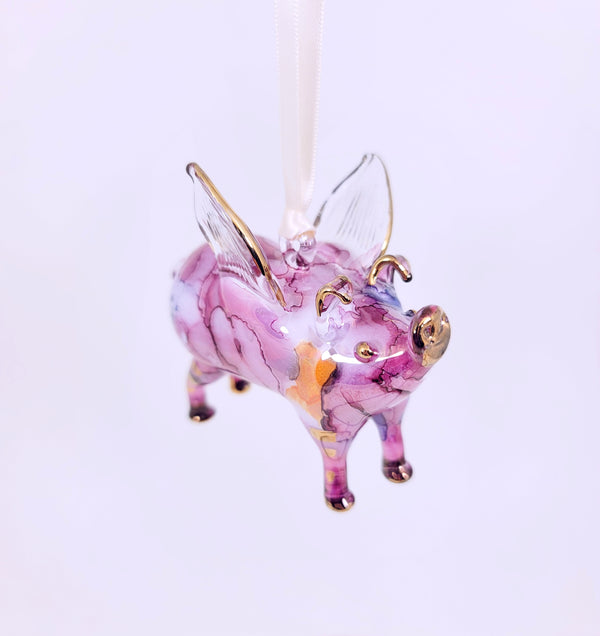 Red Ceramic Flying Pig Ornament