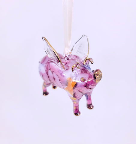 Red Ceramic Flying Pig Ornament