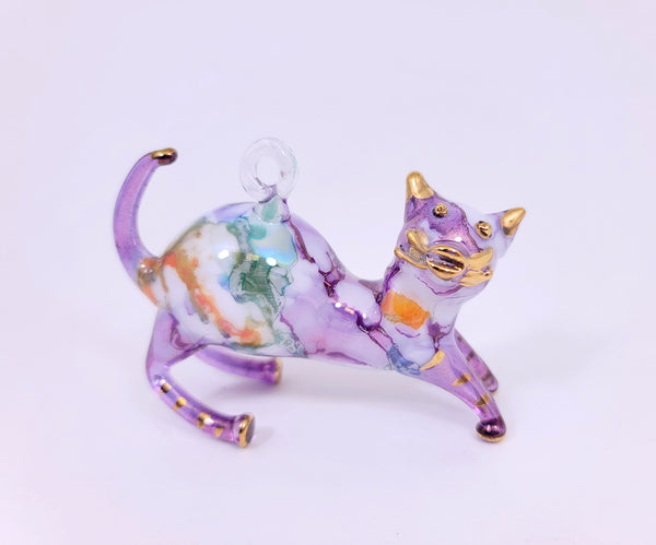 Purple Ceramic Cat Ornament