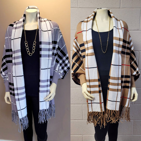 Plaid Sleeved Shawl