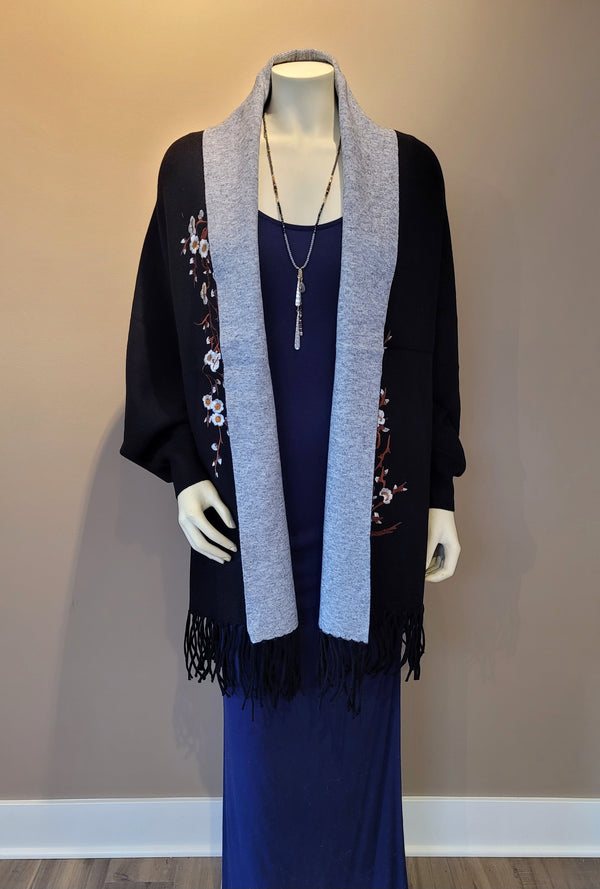 Embroidered Sleeved Shawl pictured with our Stormy Mixed Crystal Necklace (107197)