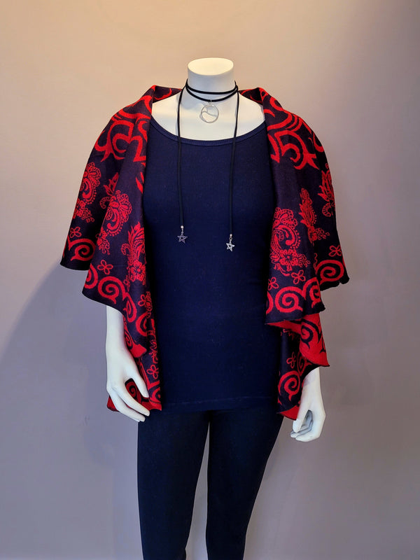 Red/Black Print Shawl paired with our Black Fabric Choker (105703)