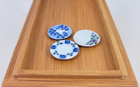 Blue Floral, Blue/Yellow design, and Purple Floral