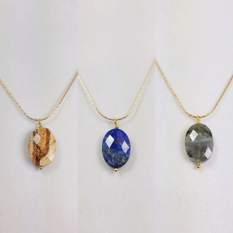 (Left to right) Jasper, Lapis, and Labradorite