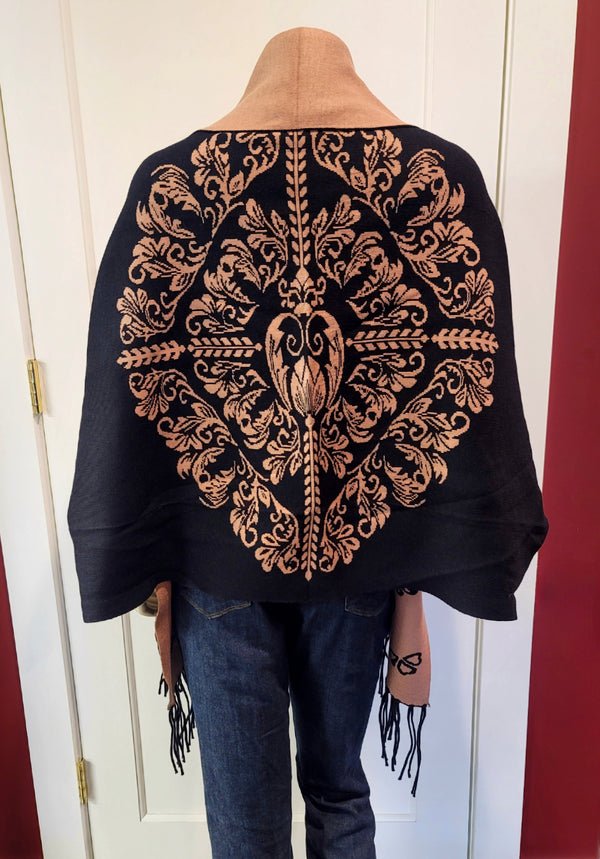 Black/Tan Scroll Shawl