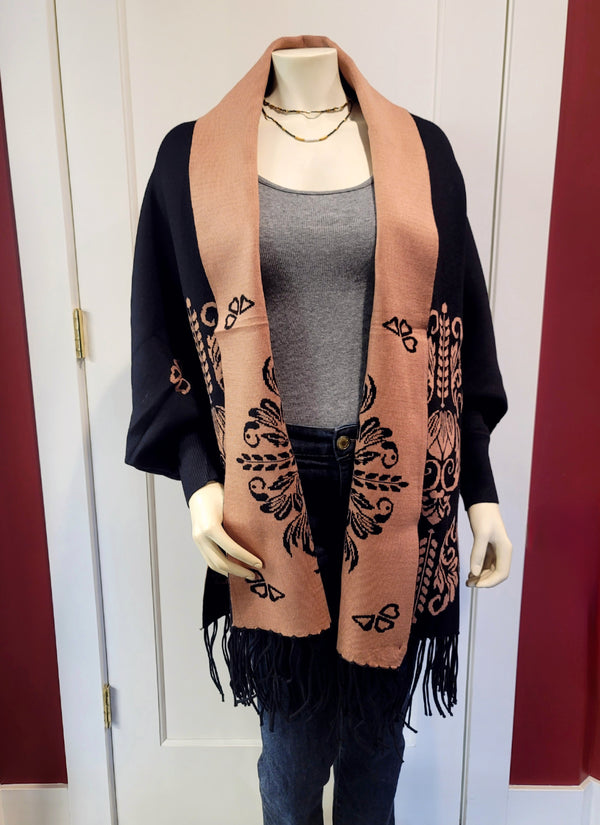 Black/Tan Scroll Shawl