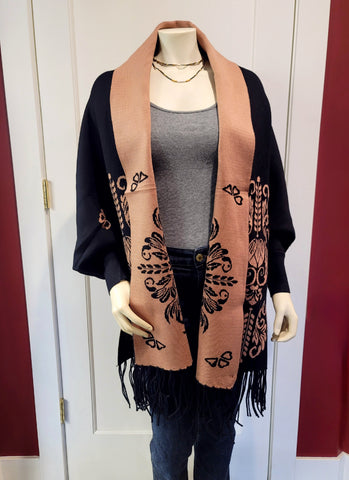 Black/Tan Scroll Shawl