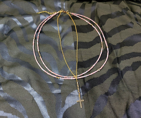 Rust Rondelle Cross Necklace