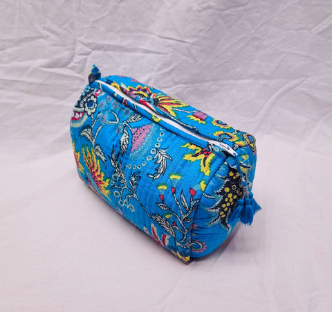 Large Kantha Toiletry Bag Blue