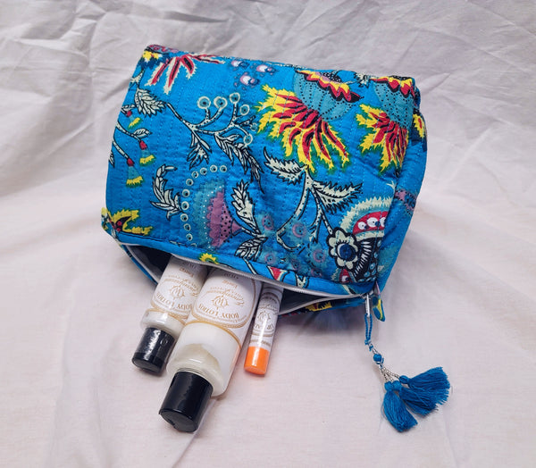 Large Kantha Toiletry Bag Blue