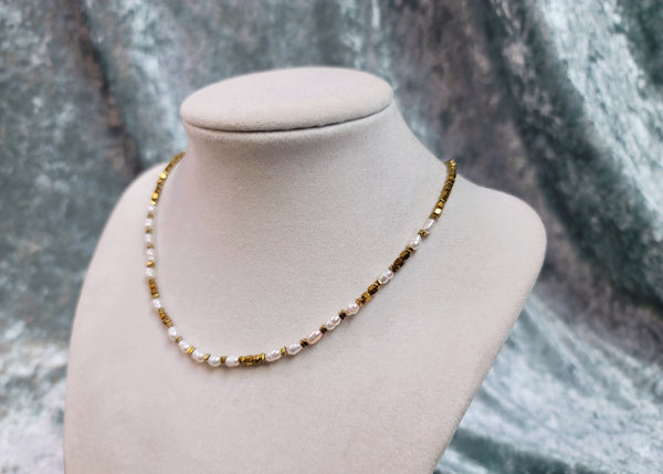 Golden Hematite Pearl Necklace
