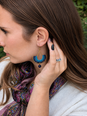 Blue Fan Earrings