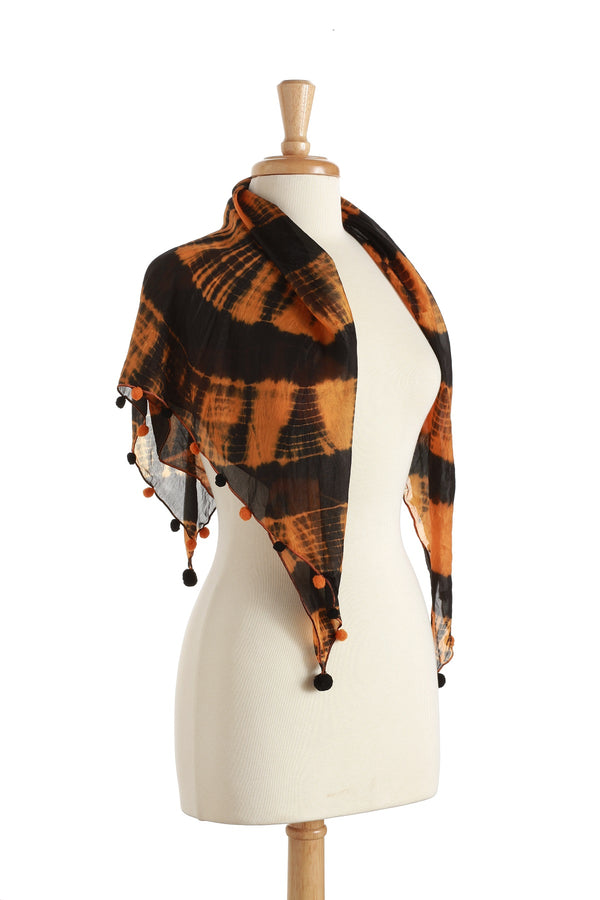Orange & Black Scarf with Pom Poms
