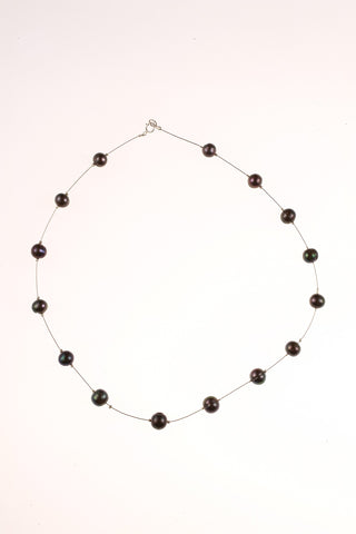 Pearl Spaced Floater Black Necklace