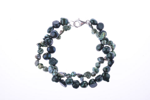 Green Pearl Two-Tone Bracelet