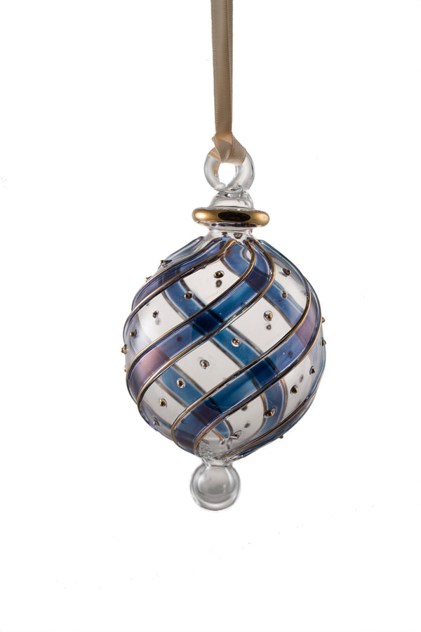 Beribboned Dot Ball Ornament Blue
