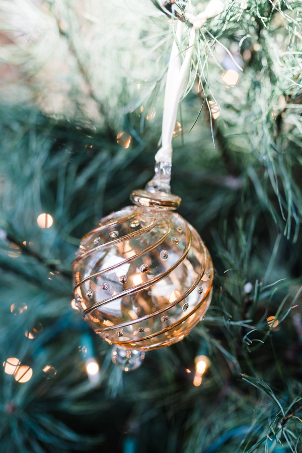 Beribboned Dot Ball Ornament - Yellow