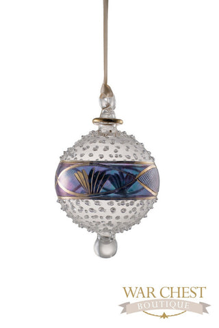 Center Band Ball Glass Ornament Blue - Ornaments - WAR Chest Boutique