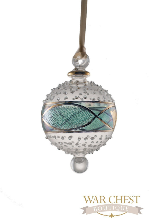 Center Band Ball Glass Ornament Green - Ornaments - WAR Chest Boutique