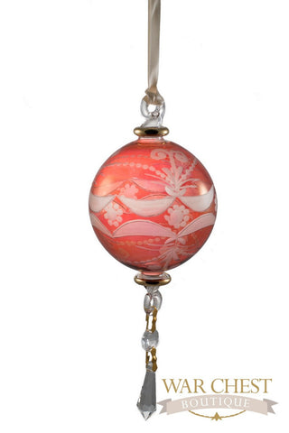 Round Glass Ornament with Crystal Red - Ornaments - WAR Chest Boutique