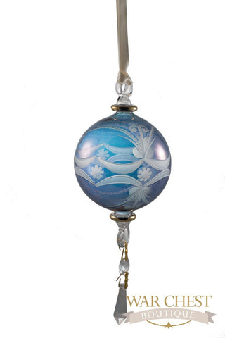 Round Glass Ornament with Crystal Blue - Ornaments - WAR Chest Boutique