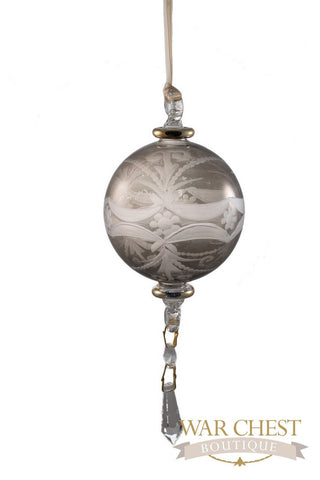 Round Glass Ornament with Crystal Smokey - Ornaments - WAR Chest Boutique
