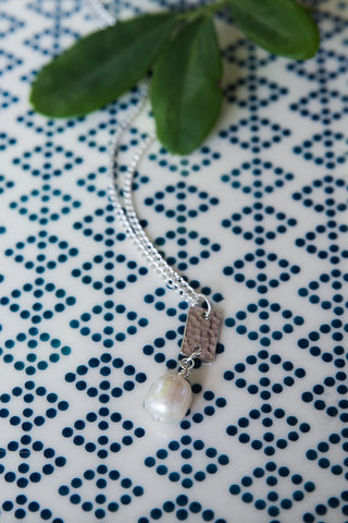 Silver Bar and Pearl Necklace