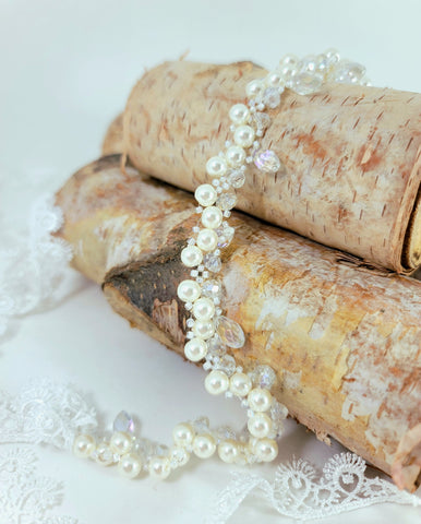 White Lacey Pearl  Headband