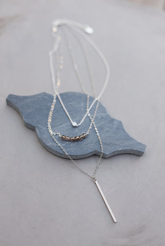 Silver Stone and Bar Drop Necklace for Women - Jewelry - WAR Chest Boutique