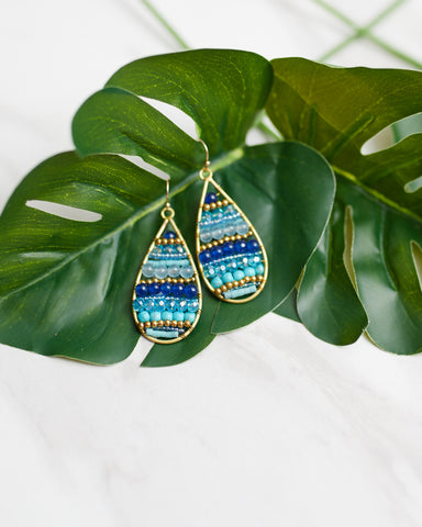 Blue Beaded Teardrop Earrings for Women - WAR Chest Boutique