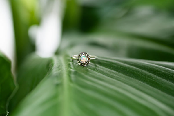 White Opal Marcasite Ring