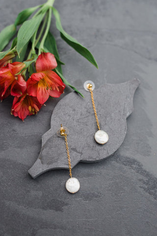 Coin Pearl Drop Earring