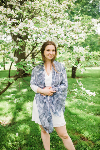 Blue and White Paisley Scarf for Women - Accessories - WAR Chest Boutique