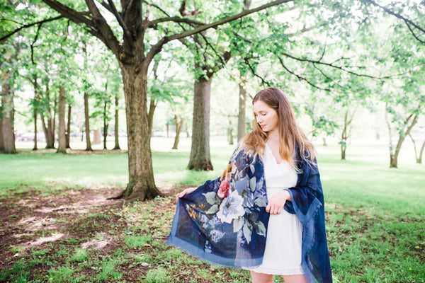 Navy Denim Rose Scarf for Women - Accessories - WAR Chest Boutique