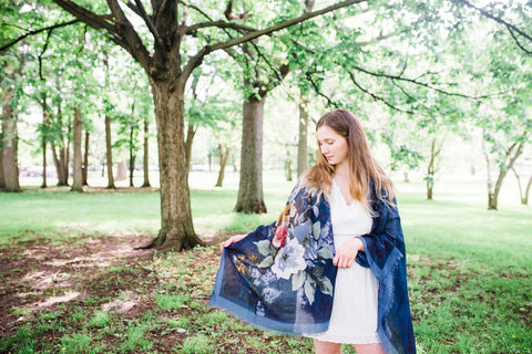 Navy Denim Rose Scarf for Women - Accessories - WAR Chest Boutique