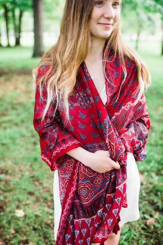 Red and Tan Paisley Scarf for Women - Accessories - WAR Chest Boutique