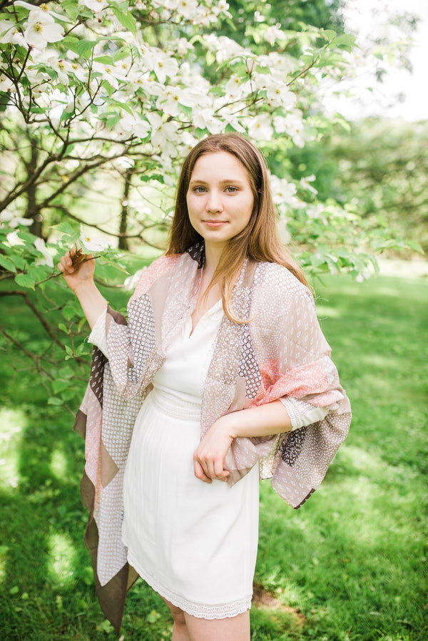 Peach and Tan Block Scarf - Accessories - WAR Chest Boutique