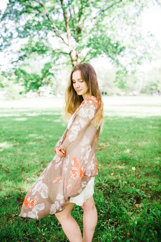 Tan and Orange Flower Scarf for Women - Accessories - WAR Chest Boutique