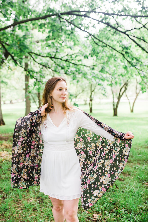 Taupe and Pink Flower Scarf for Women - Accessories - WAR Chest Boutique