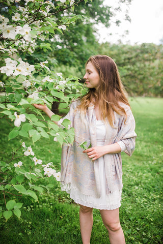 Cream & Blue Paisley Pashmina for Women - Accessories - WAR Chest Boutique