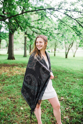 Black & Gray Paisley Pashmina for Women - Accessories - WAR Chest Boutique