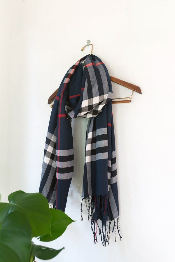 Navy/Red Checkered Pashmina