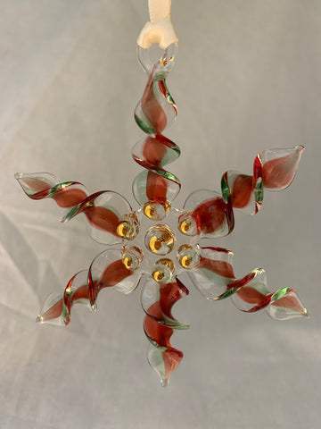 Red/Green Twisted Glass Snowflake Ornament