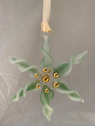 Green Frosted Twisted Snowflake Ornament