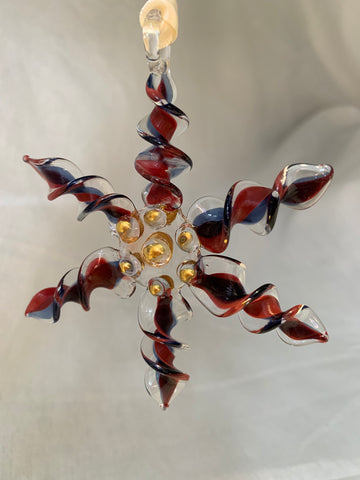 Red Frosted Twisted Snowflake Ornament