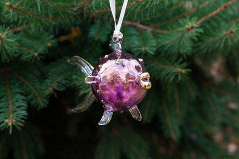 Red Pufferfish Glass Ornament
