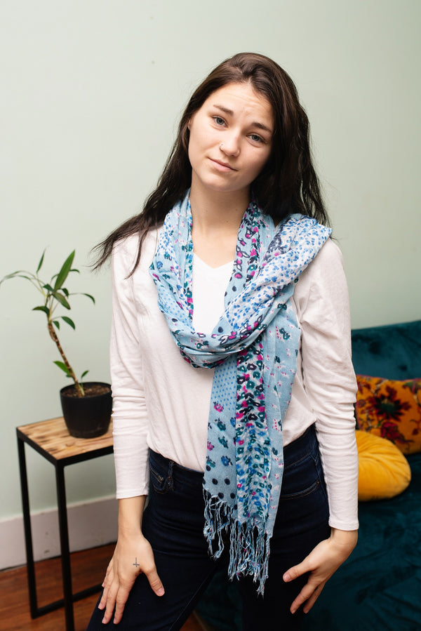 Light Blue Flower Print Scarf